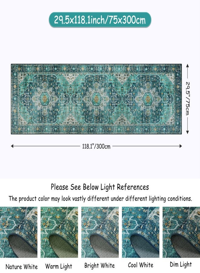 Moynesa Ultra-Thin Washable Runner Rug - 2'6" x 10' Teal Runners for Hallways Stair Carpet Runner, Oriental Non Skid Non Shedding Low Pile Kitchen Mat for Bedroom Mudroom Hardwood Floor - Image 5